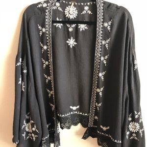 Free People Embroidered Kimono Jacket Top Size S